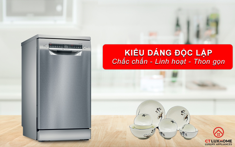 Máy rửa bát Bosch SPS4EMI60E có kiểu dáng độc lập linh hoạt và thon gọn.