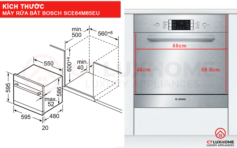 Kích thước của máy SMU68N25EU seri 6 âm tủ
