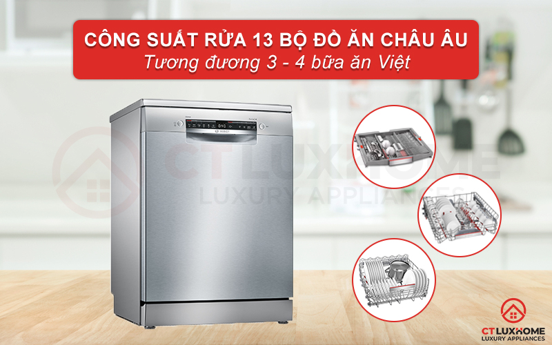 Dung tích lớn, công suất rửa 13 bộ phù hợp gia đình 4 - 6 người