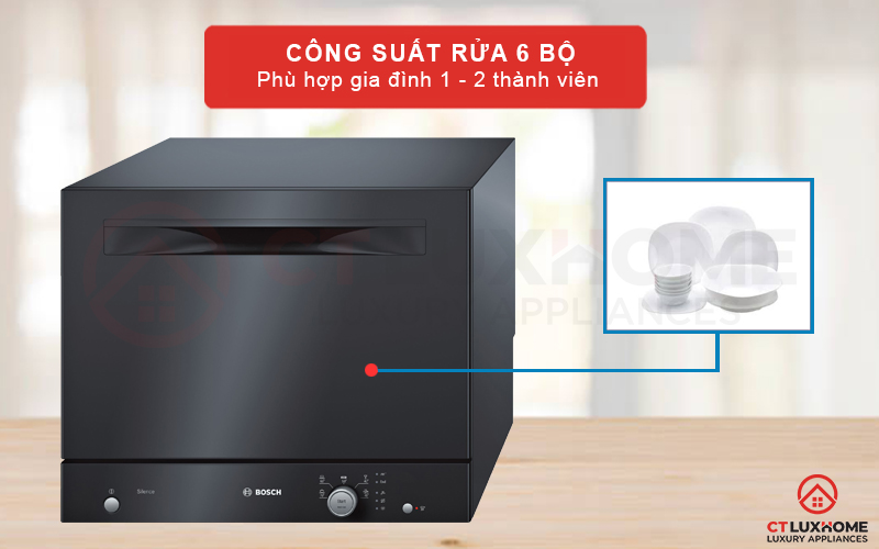 Công suất máy rửa bát để bàn rửa được tối đa 6 bộ bát đĩa