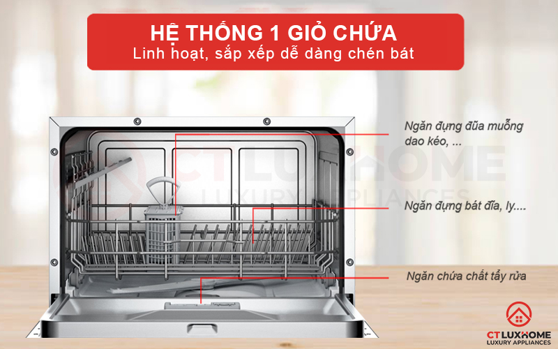 Hệ thống giỏ chứa tối giản nhưng vẫn tiện nghi với hai khu vực chứa riêng biệt
