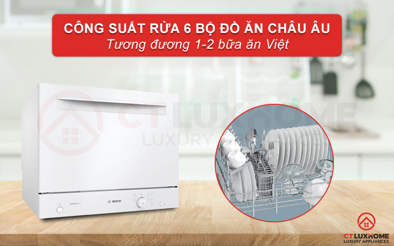 Công suất rửa 6 bộ phù hợp gia đình 2 thành viên