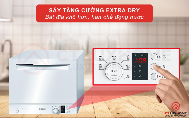 Sấy tăng cường Extra Dry cho bát đĩa khô ráo hơn