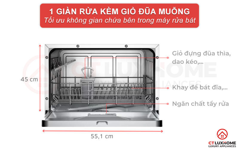 Giàn rửa của máy rửa bát mini Bosch SKS62E22EU Serie 4 
