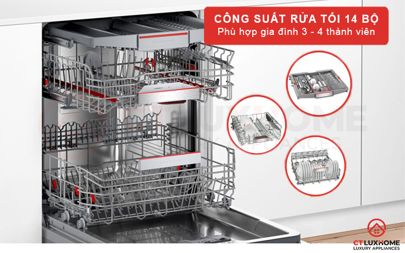 Công suất rửa lên đến 14 bộ đồ ăn Châu Âu