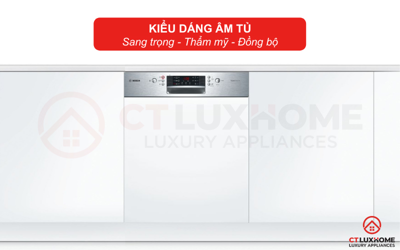 Kiểu dáng bán âm của máy rửa bát Bosch SMI46IS03E mang đến sự sang trọng, thẩm mỹ cho gian bếp