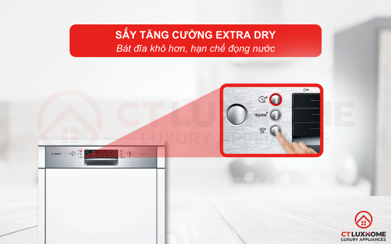 Tính năng sấy tăng cường Extra Dry trên máy rửa chén Bosch SMI46IS03E