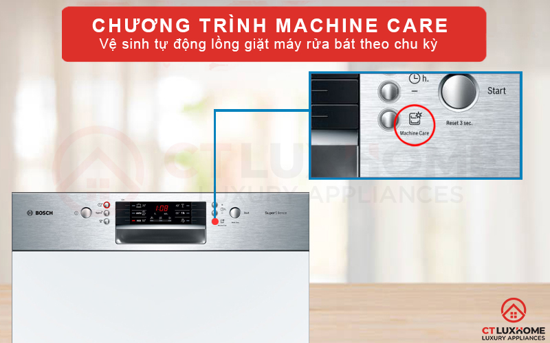 Máy rửa bát Bosch SMI46MS03E được trang bị tính năng vệ sinh tự động Machine Care