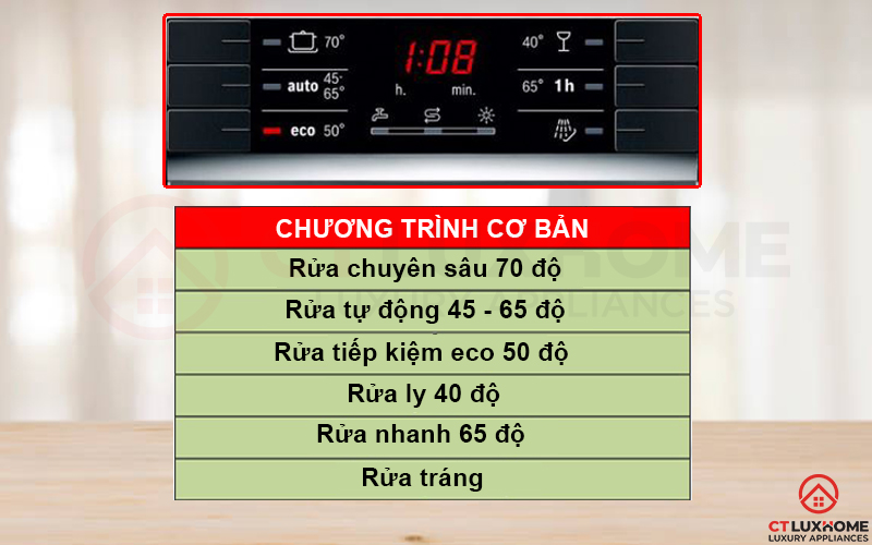 Chương trình rửa đa dạng mang lại nhiều tùy chọn dựa vào tình trạng bát đĩa và nhu cầu rửa khác nhau