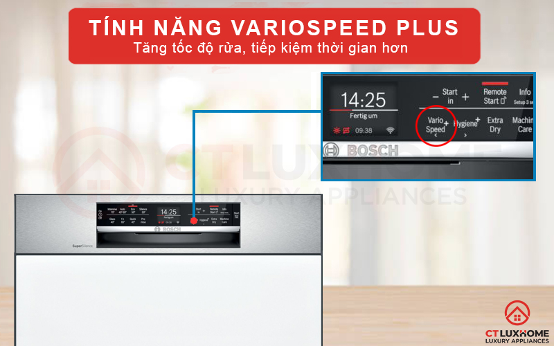 Chức năng VarioSpeed Plus giảm đến 60% thời gian rửa mặc định