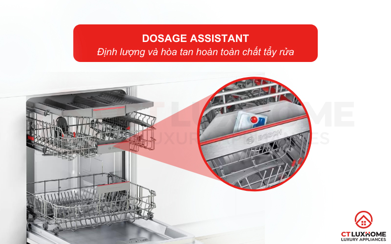 Hệ thống Dosage Assistant giúp hoà tan hoàn toàn và diều phối chất tẩy rửa tới toàn khoang máy