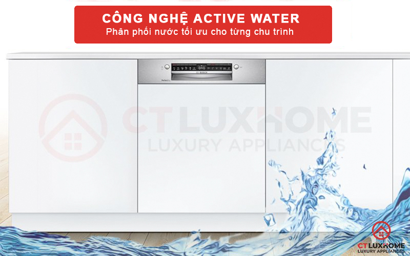 Máy rửa bát Bosch SMI6ZCS07E tiết kiệm tài nguyên nước tối ưu nhờ công nghệ Active Water