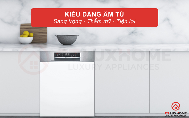 Máy rửa bát Bosch serie 6 SMI6ZCS49E có kiểu dáng âm tủ sang trọng.