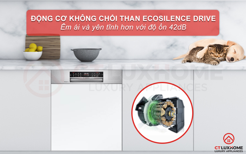 Độ ồn của máy rửa chén Bosch SMI6ZDS49E là 42dB