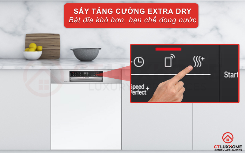 Tính năng sấy tăng cường Extra Dry giúp bát đĩa khô hơn