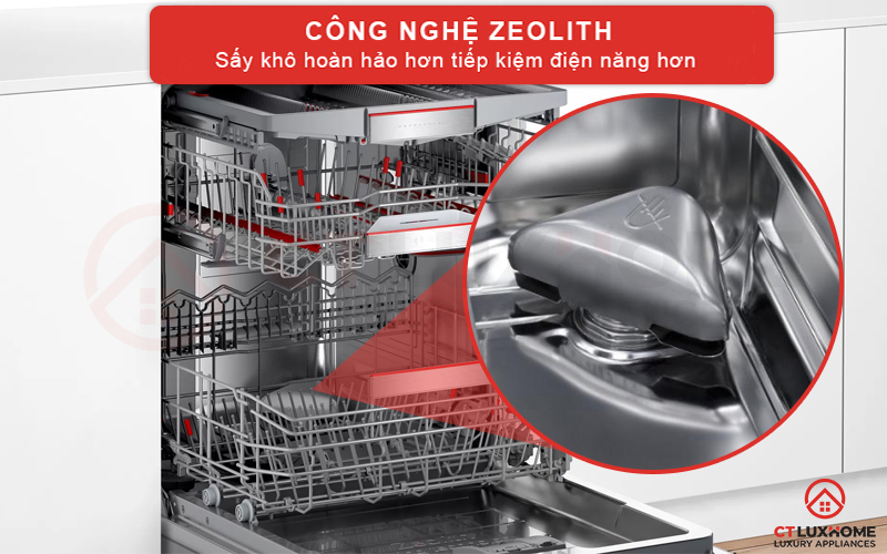 Công nghệ sấy Zeolith mang lại hiệu quả sấy vượt trội cho máy rửa bát Bosch SMI88TS36E