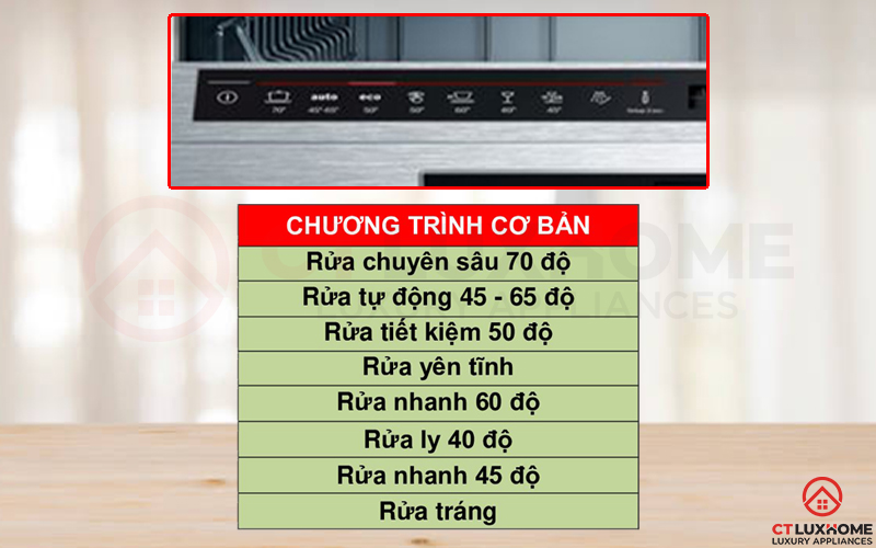 8 chương trình rửa đa dạng phù hợp với nhiều nhu cầu rửa khác nhau