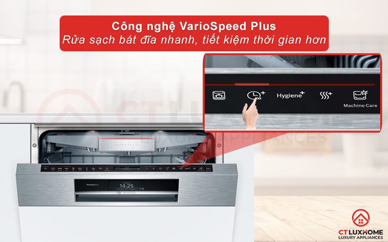 Chức năng VarioSpeed Plus giúp rửa nhanh hơn, tiết kiệm thời gian và điện nước hiệu quả
