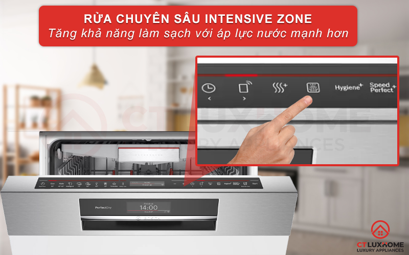 Hỗ trợ đánh bay vết dầu mỡ cứng đầu nhờ tính năng rửa vùng chuyên sâu Intensive Zone