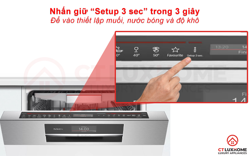 Giữ nút Setup 3 sec để điều chỉnh các thông số
