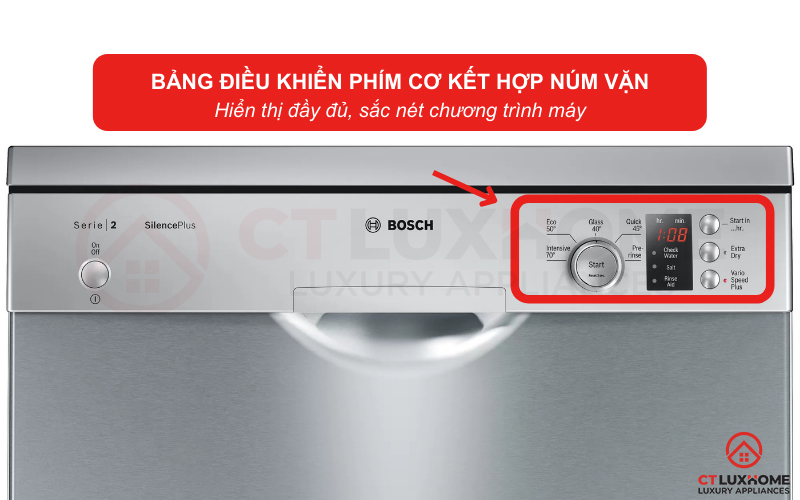 Bảng điều khiển kết hợp phím cơ và núm vặn, màn hình LED rõ ràng, sắc nét, dễ dàng theo dõi