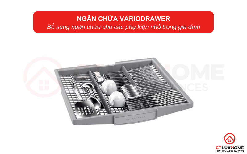Ngăn chứa thứ 3 VarioDrawer ở trên cùng giúp đựng các vật dụng nhỏ
