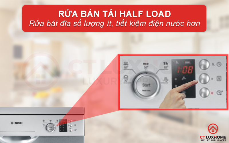 Chế độ rửa bán tải HalfLoad khi có ít bát đĩa cần rửa
