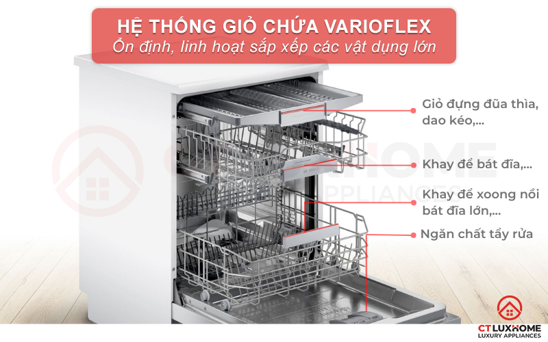 Hệ thống giỏ chứa VarioFlex giúp không gian bên trong máy trở nên rộng rãi hơn