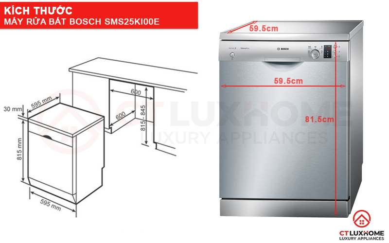 Kích thước máy rửa bát Bosch SMS25KI00E