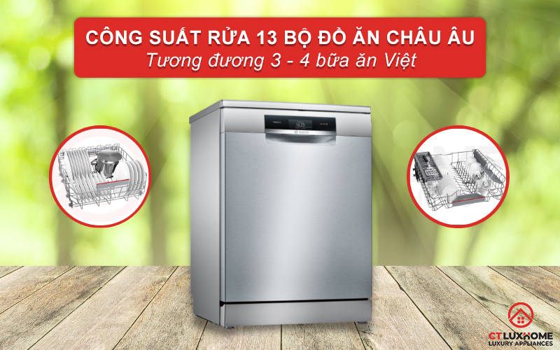 Công suất rửa của máy rửa bát Bosch SMS2HAI12E tối đa là 13 bộ