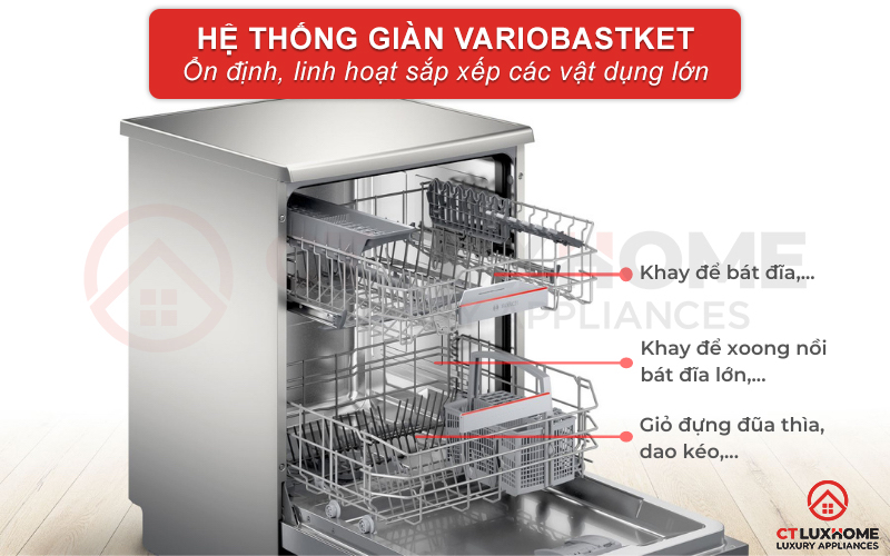 Hệ thống giàn rửa Variobasket trong máy rửa bát Bosch SMS2HAI12E