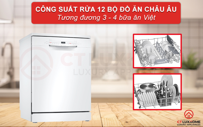 Công suất rửa của máy có thể lên đến 12 bộ đồ ăn Châu Âu