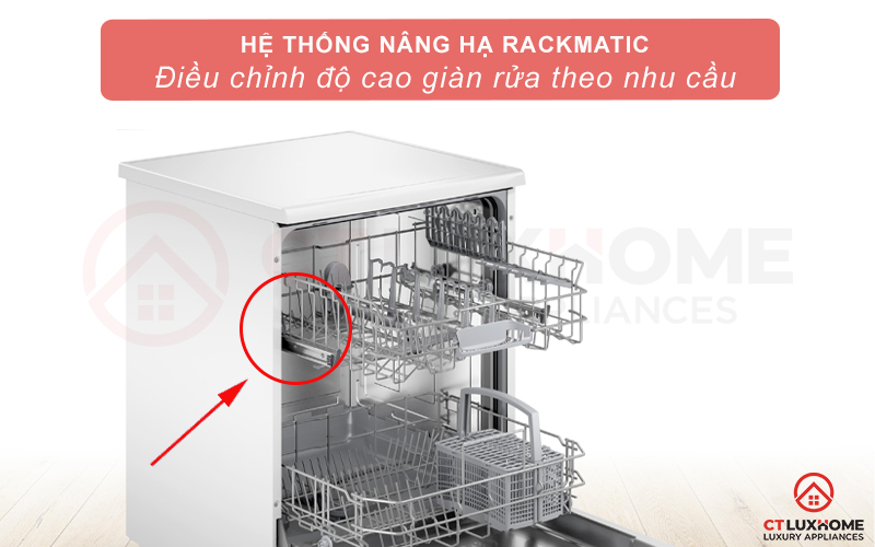 Hệ thống bánh khớp nâng hạ Rackmatic cho phép tùy ý điều chỉnh độ cao của giàn