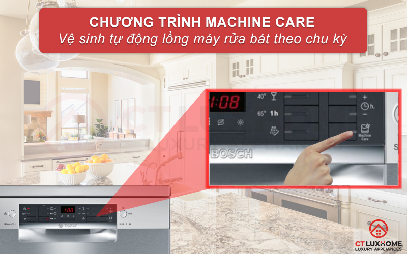 Vệ sinh tự động máy rửa bát nhờ chương trình Machine Care