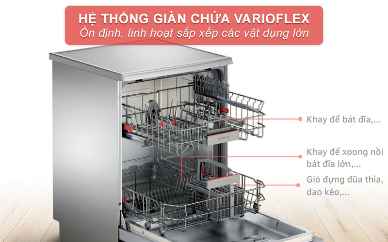 Hệ thống giỏ chứa VarioFlex giúp không gian bên trong máy trở nên rộng rãi hơn