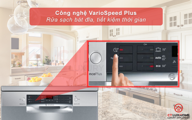 Tính năng VarioSpeed Plus giúp tiết kiệm thời gian rửa bát