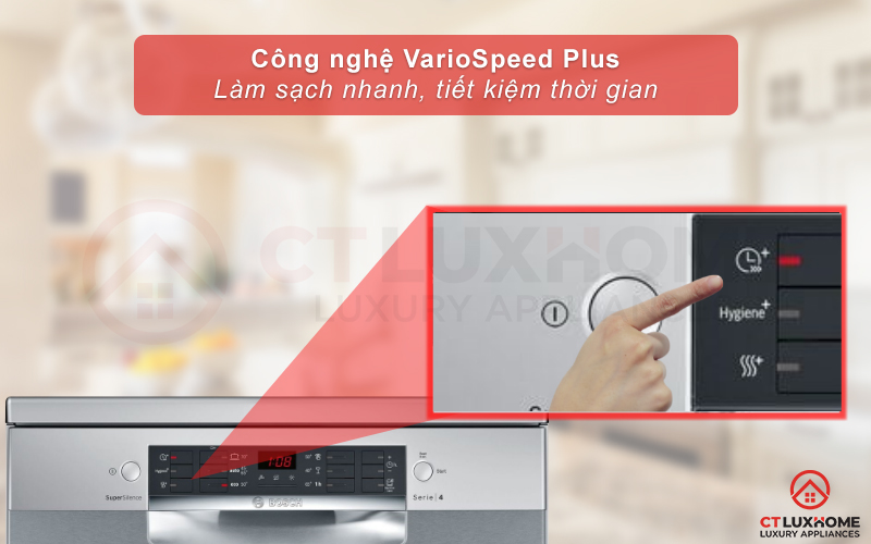 Tính năng VarioSpeed Plus giúp tiết kiệm tối đa thời gian rửa bát