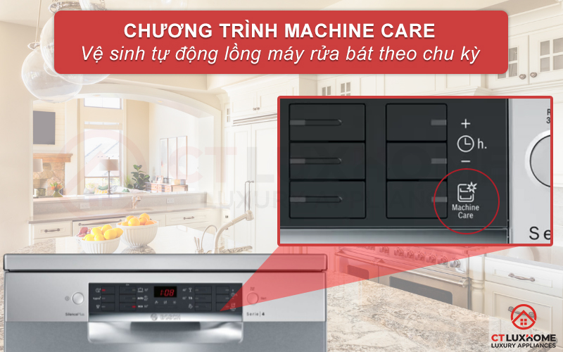 Vệ sinh tự động máy rửa bát nhờ chương trình Machine Care