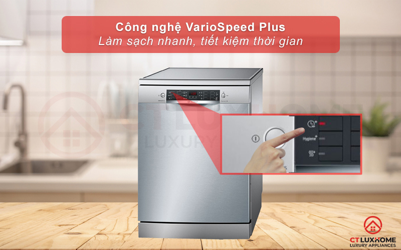 Tính năng VarioSpeed Plus giúp tiết kiệm tối đa thời gian rửa bát