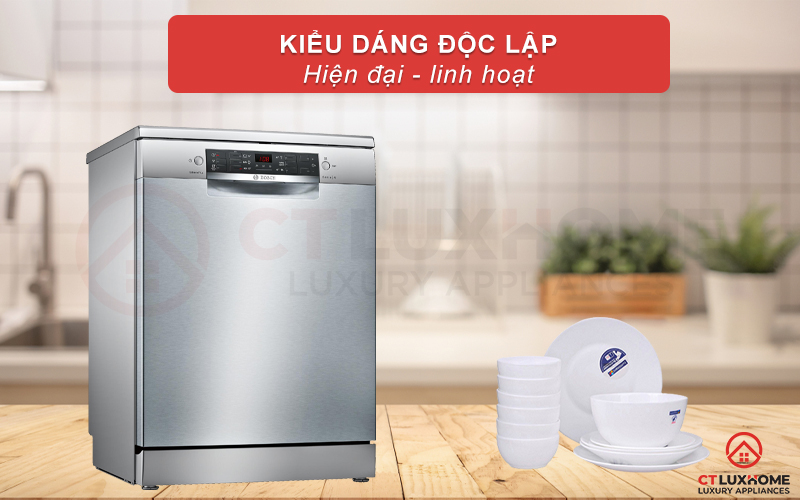 Máy rửa bát Bosch SMS46LI00E có kiểu dáng chắc chắn, linh hoạt và hiện đại