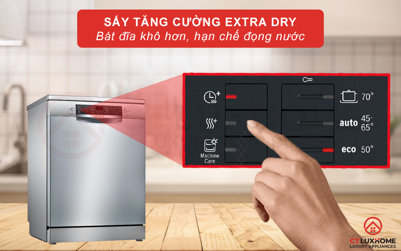 Bát đĩa khô ráo và hạn chế đọng nước hơn khi chọn Extra Dry