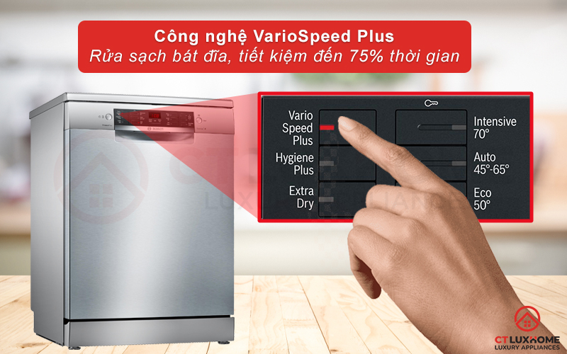 Tính năng VarioSpeed Plus sẽ giúp làm tăng tốc độ rửa, tiết kiệm 75% thời gian