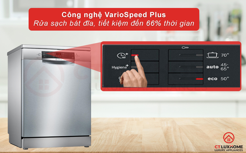 Tính năng VarioSpeed Plus giúp rửa nhanh, tiết kiệm tới 66% thời gian rửa