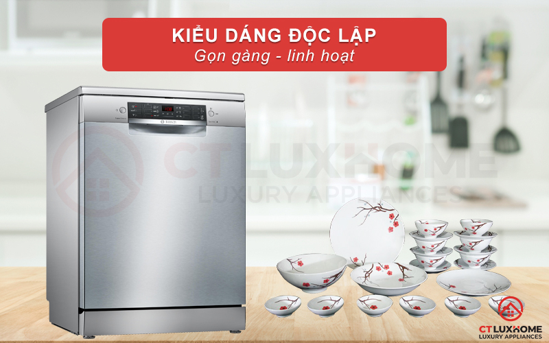 Máy rửa bát SMS46MI05E thiết kế tủ đứng độc lập, linh hoạt vị trí lắp đặt
