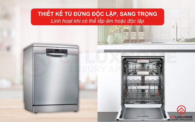 Máy rửa bát Bosch SMS46MI07E serie 4 có kiểu dáng độc lập sang trọng