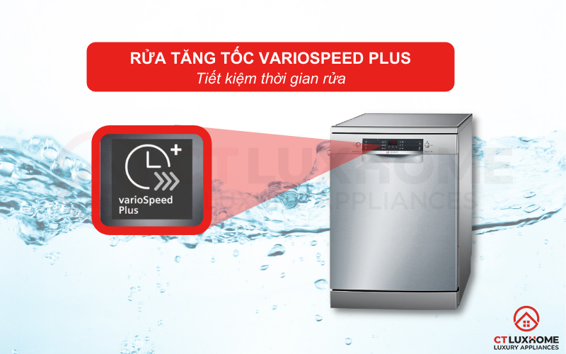Tính năng VarioSpeed Plus rửa nhanh, tiết kiệm đến 66% thời gian rửa