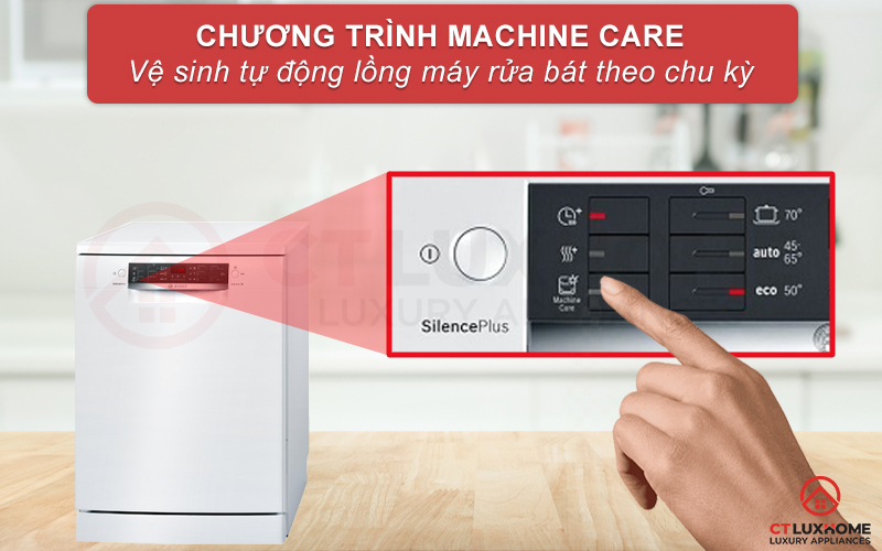 Kích hoạt Machine Care khi cần vệ sinh tự động khoang máy rửa bát