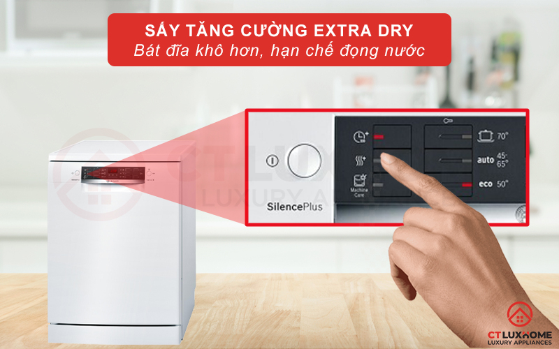 Bát đĩa khô ráo và hạn chế đốm trắng nhờ sấy tăng cường Extra Dry