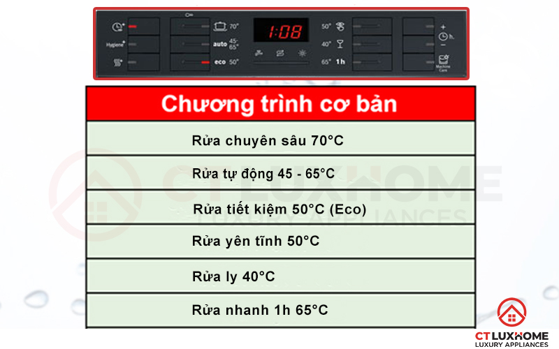 Tùy chọn đa dạng với 6 chương trình rửa cơ bản theo từng nhu cầu