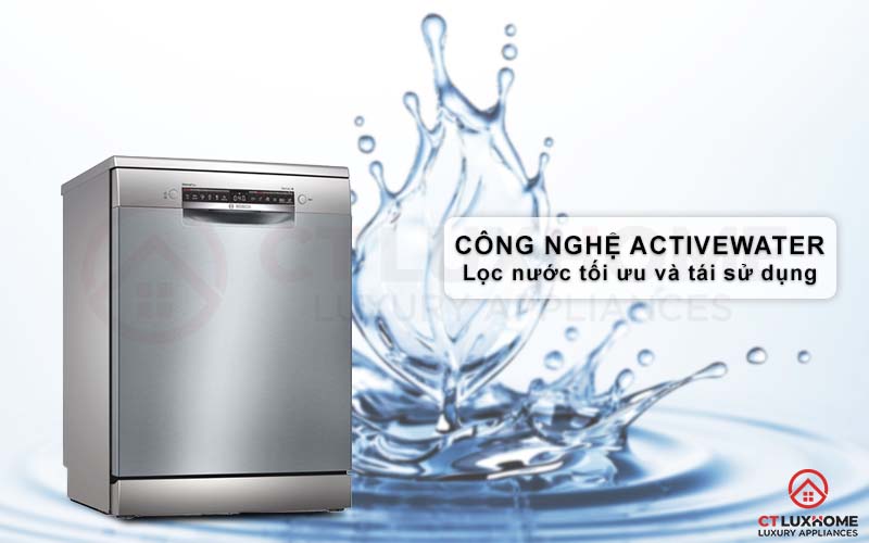 Công nghệ lọc nước ActiveWater trên máy rửa bát Bosch SMS4ECI26E.